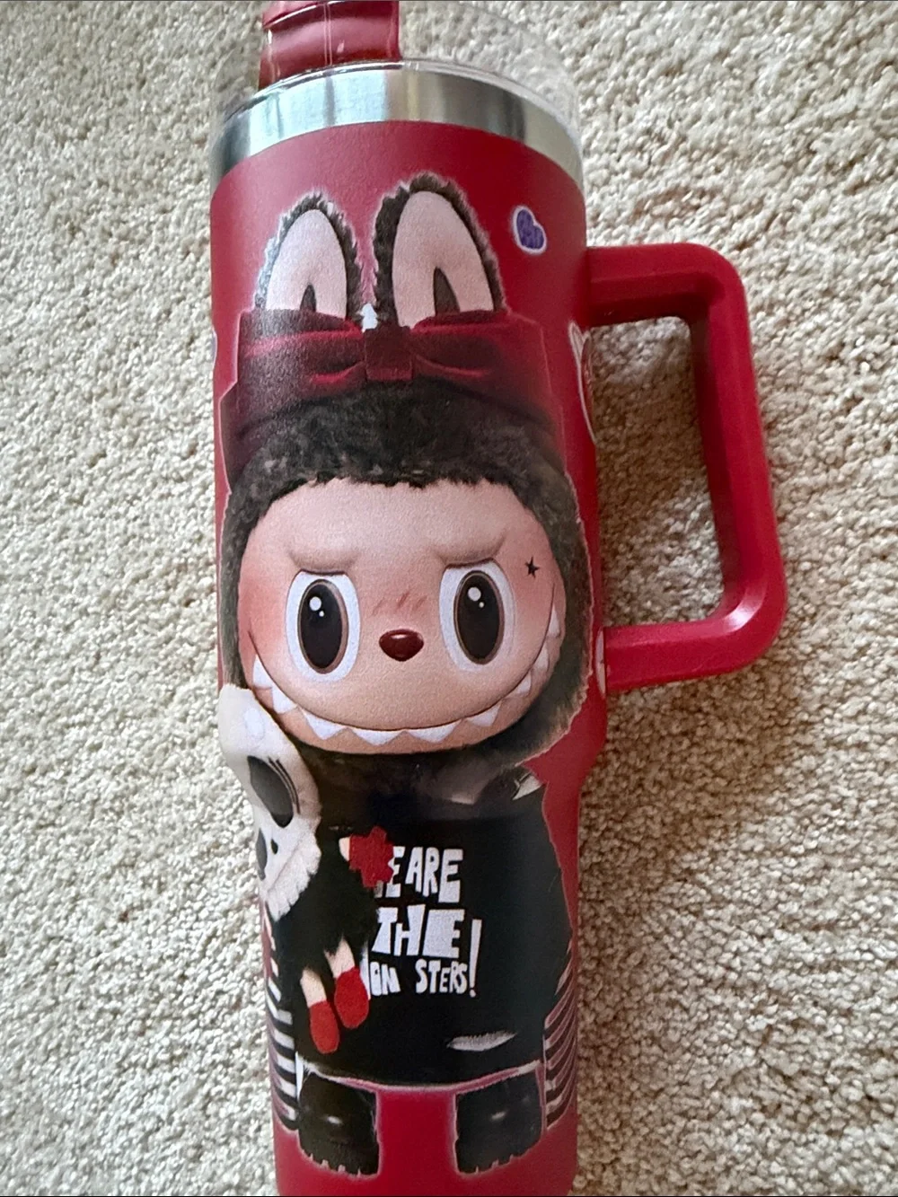 Labubu Red Character Graphic Travel Mug with Handle 40 oz. Brand New